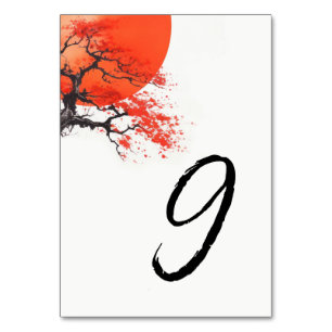 Numéro De Table Soleil Rouge et Vieille Sakura