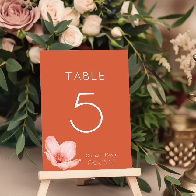 Numéro De Table Solide audacieux mariage moderne orange vif (Créateur téléchargé)