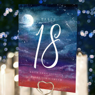 Numéro De Table Sous les étoiles nuit lune bleu orangé mariage