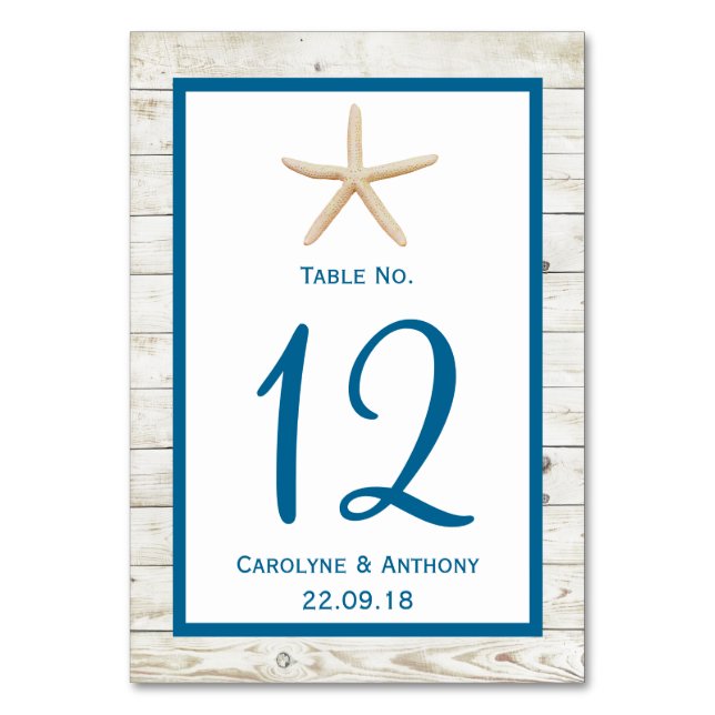 Numéro De Table Starfish Whitewashed Wood Beach Wedding Collection (Par défaut)