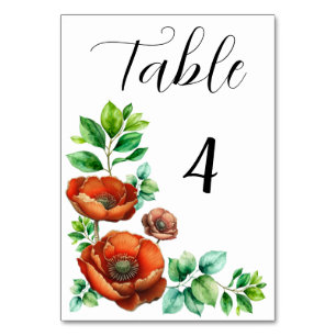 Numéro De Table Sublime aquarelle coquelicots rouges dans le style