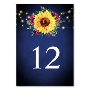 Numéro De Table Sunflower Bourgogne Rose Lumières Marine Mariage b