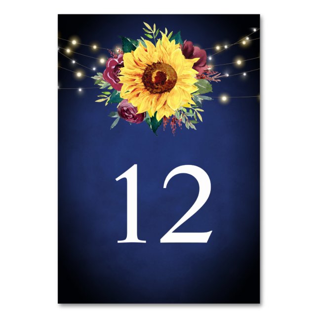 Numéro De Table Sunflower Bourgogne Rose Lumières Marine Mariage b (Par défaut)