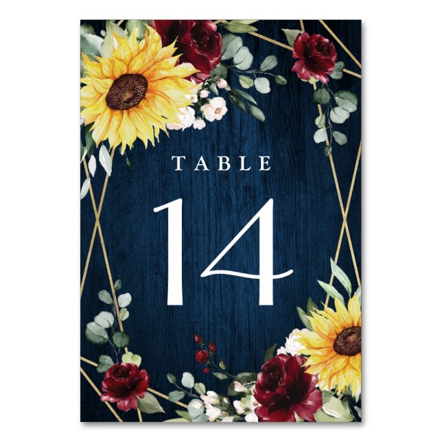 Numéro De Table Sunflower Bourgogne Rose Marine Mariage géométriqu (Par défaut)