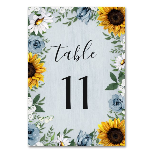 Numéro De Table Sunflower Dusty Blue Country Rustic Roses Wedding (Par défaut)