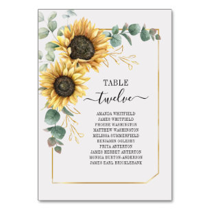 Numéro De Table Sunflower Eucalyptus Gold Mariage de cadre géométr