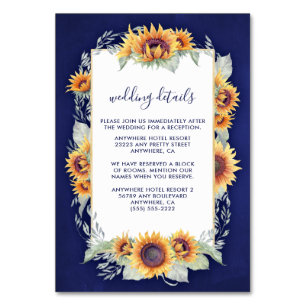 Numéro De Table Sunflower Royal Blue Rustic Mariage Insérer des ca