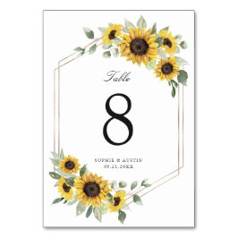 Numéro De Table Sunflowers Greenery Gold Mariage géométrique