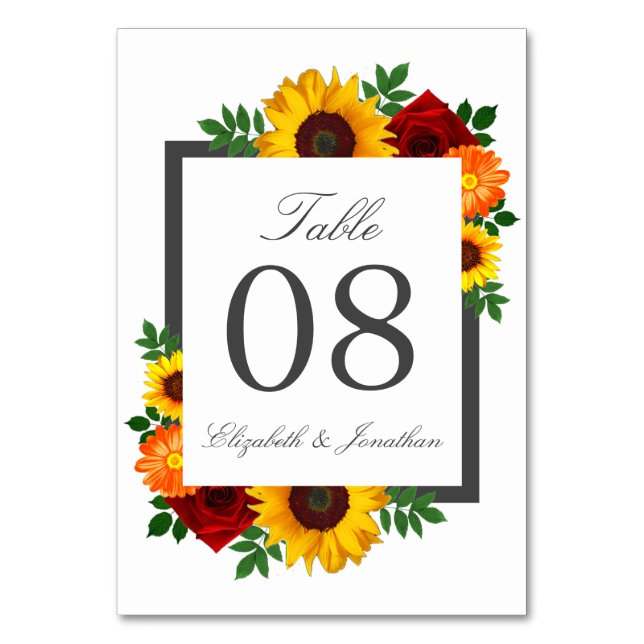 Numéro De Table Sunset Sunflower Rose Floral Mariage (Par défaut)