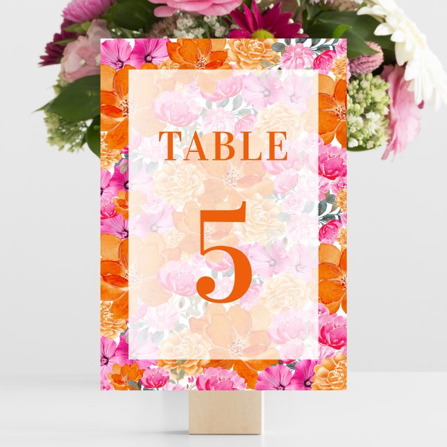 Numéro De Table Table 5 Fleurie Rose Orange Clair pour Mariage (Créateur téléchargé)