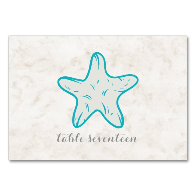 Numéro De Table Table de Mariage Turquoise Rustique Starfish (Devant)
