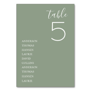 Numéro De Table Table Mariage minimaliste verte Sage