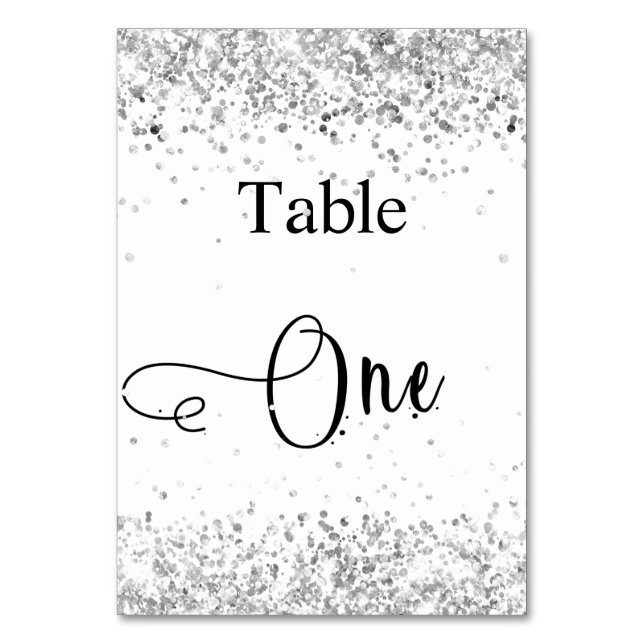 Numéro De Table Table un en calligraphie pailletée blanc argenté (Par défaut)