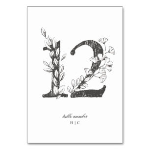 Numéro De Table Tableau 12 Beau Mariage floral à feuilles croisées