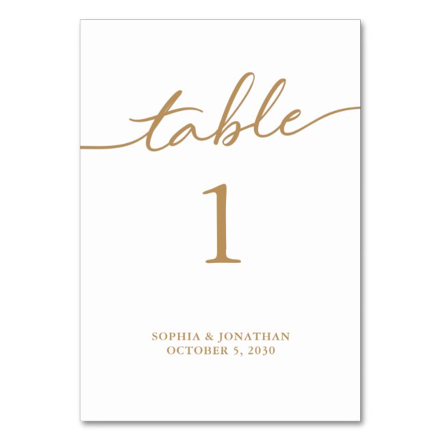Numéro De Table Tableau 1 Calligraphie d'or Mariage personnalisé (Par défaut)