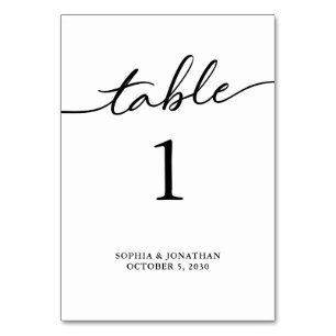 Numéro De Table Tableau 1 Calligraphie noire Mariage personnalisé