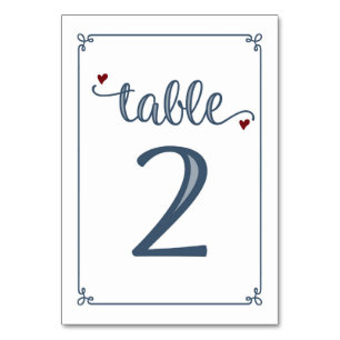 Numéro De Table "Tableau 2" Bleu foncé et rouge foncé