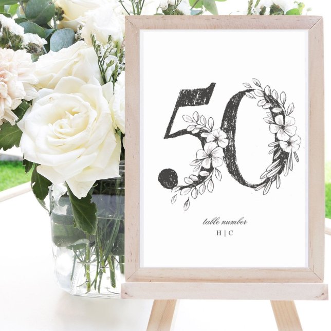 Numéro De Table Tableau 50 Beau Mariage floral à feuilles croisées (Créateur téléchargé)