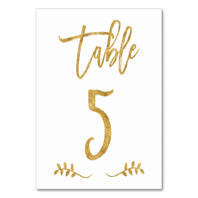 Numéro De Table Tableau 5 | Élégante écriture manuscrite or brossé (Par défaut)