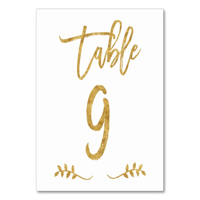 Numéro De Table Tableau 9 | Élégante écriture manuscrite or brossé (Par défaut)