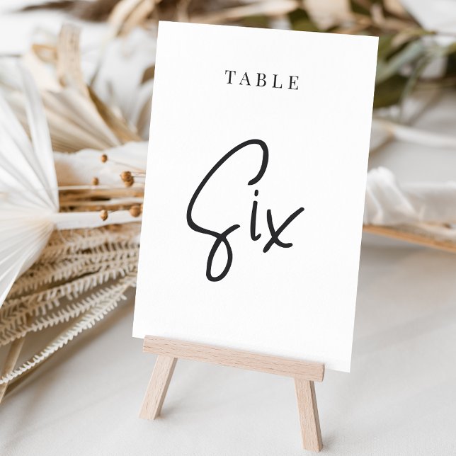 Numéro De Table Tableau à script main noir et blanc SIX (Créateur téléchargé)