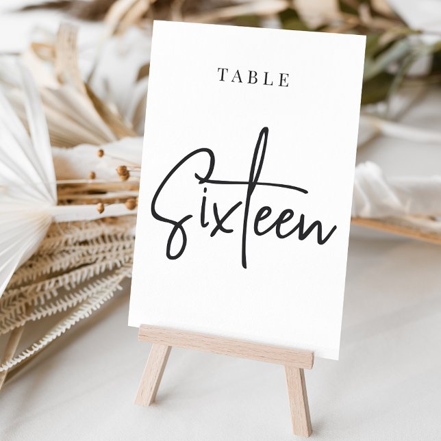 Numéro De Table Tableau à script main noir et blanc SIXTEE (Créateur téléchargé)