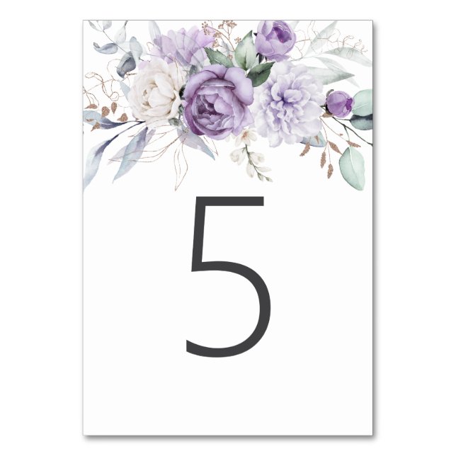 Numéro De Table Tableau cinq Aquarelle Mariage Floral pourpre (Par défaut)