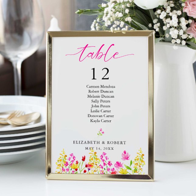 Numéro De Table Tableau de mariage aux fleurs sauvages Script (Créateur téléchargé)
