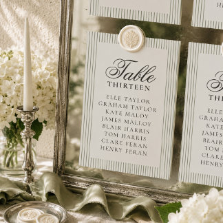Numéro De Table Tableau de placement de mariage à rayures Sage Old