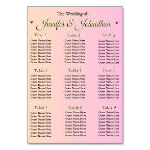 Numéro De Table Tableau de placement de mariage élégant coeurs ros