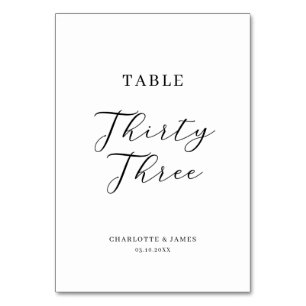 Numéro De Table Tableau De Script Minimaliste Trente-Trois Numéro