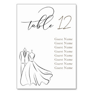 Numéro De Table Tableau de Siège de Mariage Minimaliste Noir Blanc