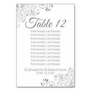 Numéro De Table Tableau de sièges Mariage blanc et gris argenté