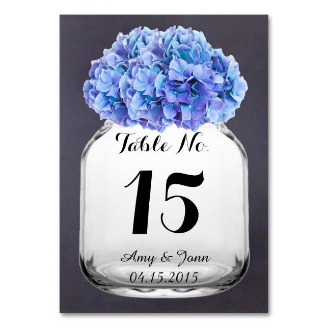 Numéro De Table Tableau mariage bleu hydrangea chiffres hydrangea7 (Dos)