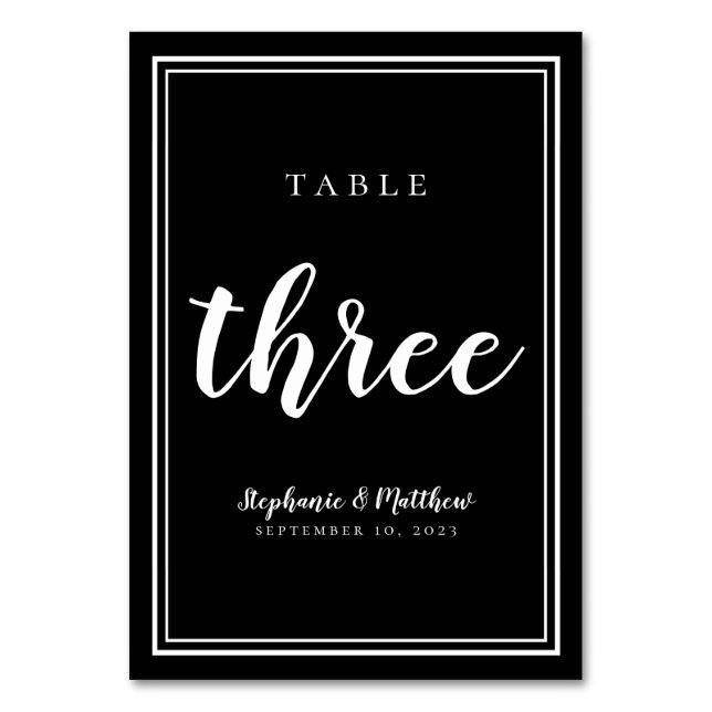 Numéro De Table Tableau mariage numéro trois noir blanc simple (Dos)