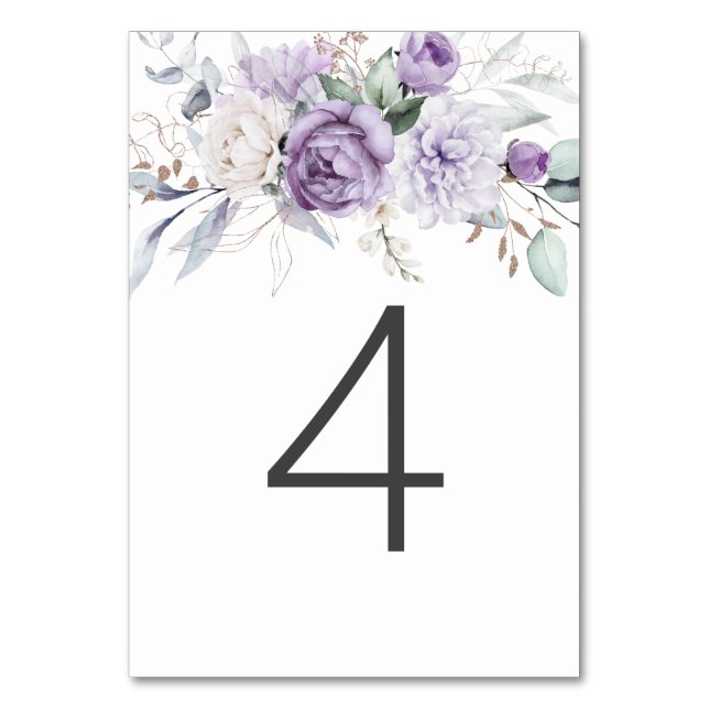 Numéro De Table Tableau Quatre Aquarelle Mariage Floral pourpre (Par défaut)