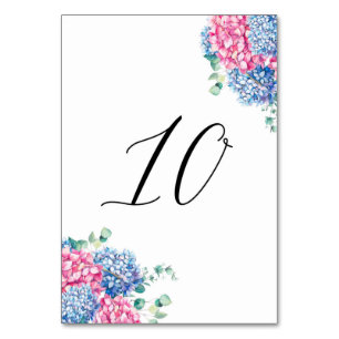 Numéro De Table Tableaux d'hydrangeas rose et bleu aquarelle Table
