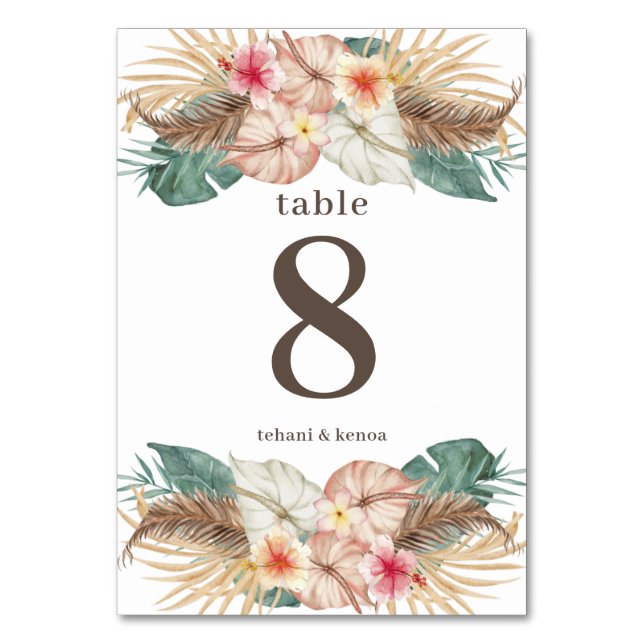 Numéro De Table Tahiti | Île tropicale Hibiscus Palm Floral (Par défaut)