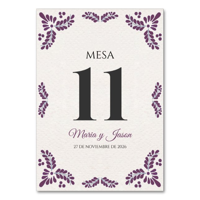 Numéro De Table Talavera Purple Floral Minimalist Spanish Wedding (Par défaut)