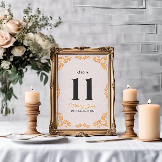 Numéro De Table Talavera Yellow Floral Minimalist Spanish Wedding (Talavera Yellow Floral Minimalist Spanish Wedding Table Number)