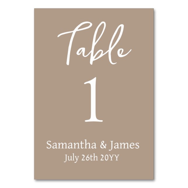Numéro De Table Taupe Mariage d'élégance moderne (Dos)