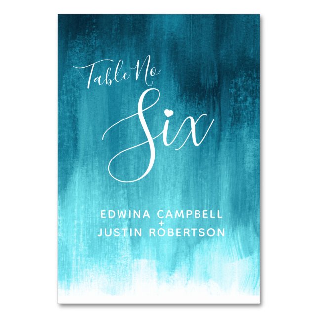 Numéro De Table Teal abstract wash modern table number six (Dos)