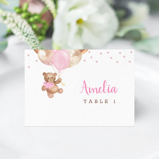 Numéro De Table Teddy Bear Rose Balloons Baby Shower Place Card