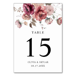 Numéro De Table Terracota Burgundy Fall Boho Floral Peony Mariage
