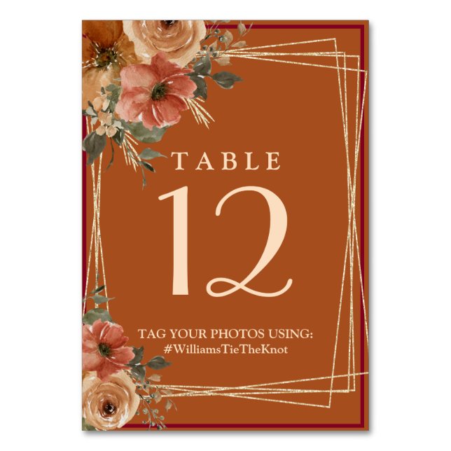 Numéro De Table Terracotta Boho Automne Floral Aquarelle (Par défaut)