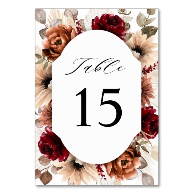 Numéro De Table Terracotta Burgundy Mauve Floral Mariage géométriq (Par défaut)