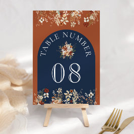 Numéro De Table Terracotta Floral Fleur sauvage Marine Mariage ble