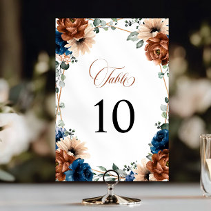 Numéro De Table Terracotta Marine Bleu Vert Mariage géométrique