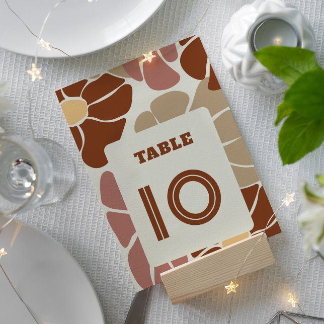 Numéro De Table Terracotta Retro Super Boho Chic Floral Mariage (Terracotta Retro Groovy Boho Chic Floral Wedding Table Number)