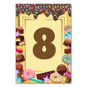 Numéro De Table Thème bonbon, chocolat, nourriture, beignets, part